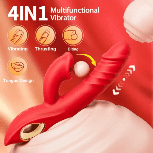 4 In 1 Thrusting & Licking Biting G-spot Vibrator Tongue Clitoral Stimulator