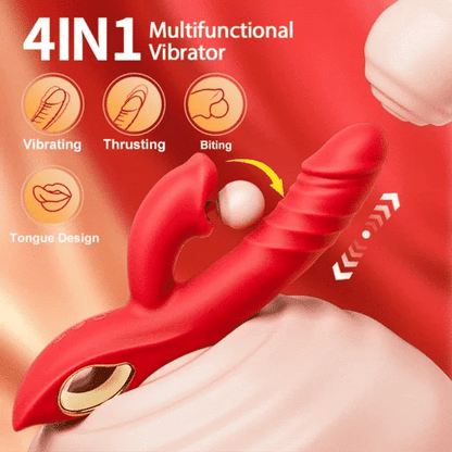 4 In 1 Thrusting & Licking Biting G-spot Vibrator Tongue Clitoral Stimulator