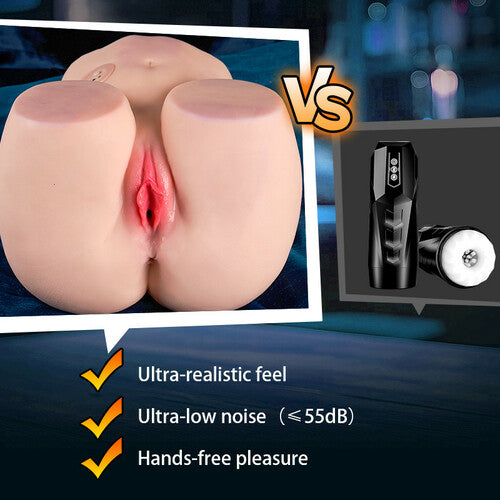 Automatic Sucking Vibrating Lifelike Butt with Realistic Pink Pussy & 2 Tight 3D Channels