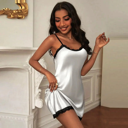 LacyMate™ White Satin Nightdress Lacy Nighty